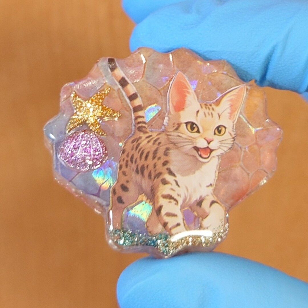 NO 486レジン ヘアゴム ブローチ ハンドメイド 猫ちゃん｜NO 486レジン