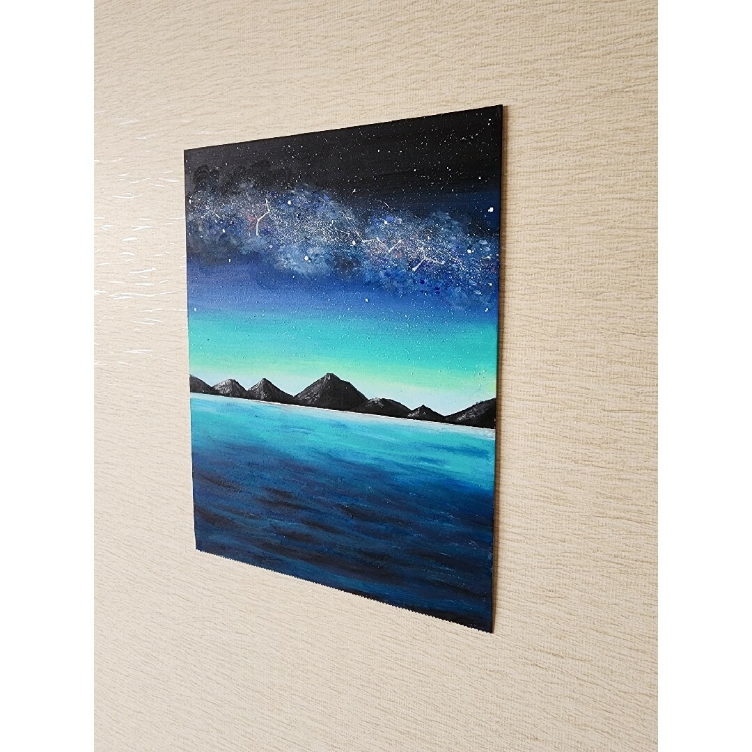 風景画 海の絵 夜空 星 アート パステル画 絵画 イラスト オイル