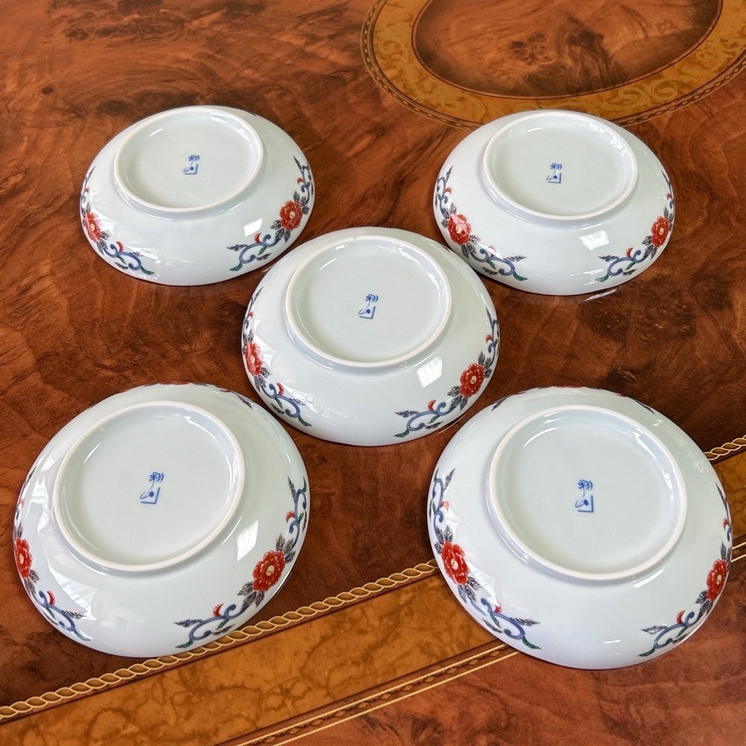 第一陶器 染錦 花鳥 銘々皿揃 5枚セット 赤絵 金彩古伊万里 中皿 小皿