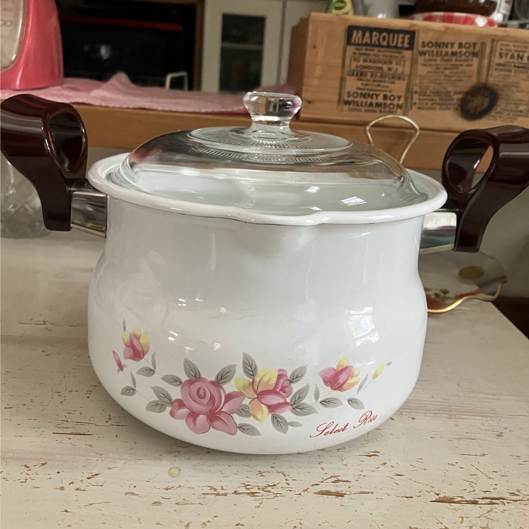 昭和レトロ ホーロー両手鍋 鍋 ホーロー 花柄 レトロ の通販 by non's