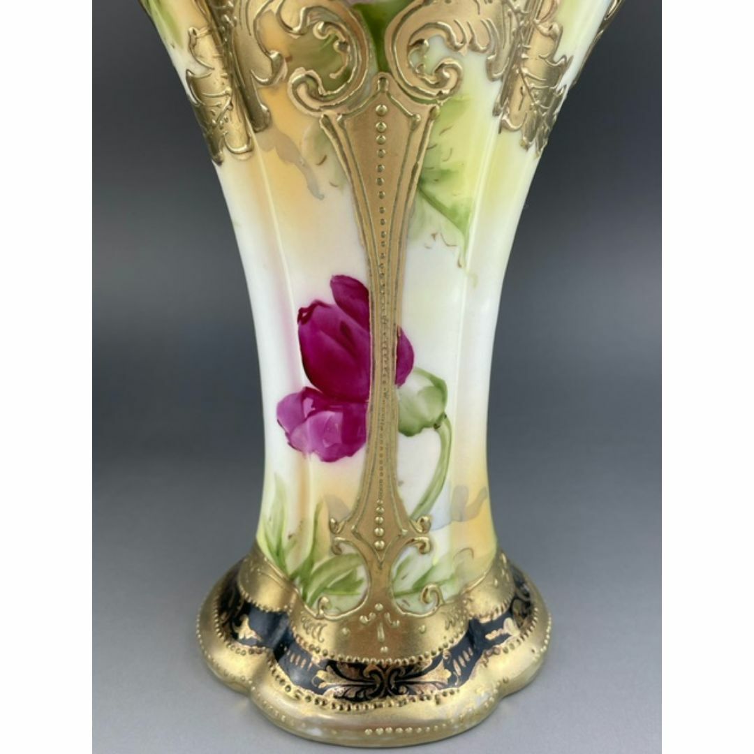 大型】オールドニッポン 約30㎝ 芥子紋花瓶 アールヌーボー 金盛り