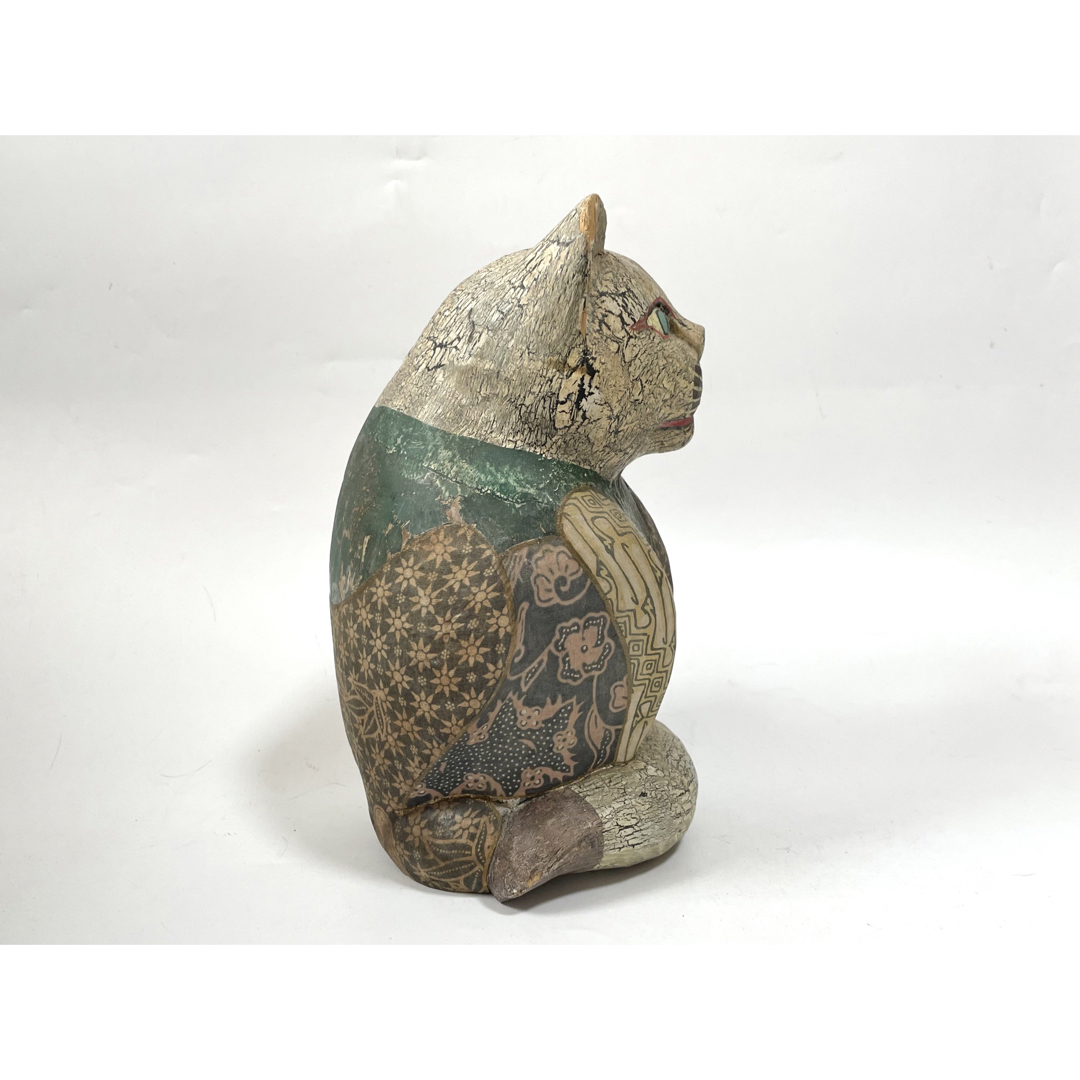 骨董 アンティーク 工芸品 民芸 民藝 ねこ 猫 置物 古布 古裂 木彫