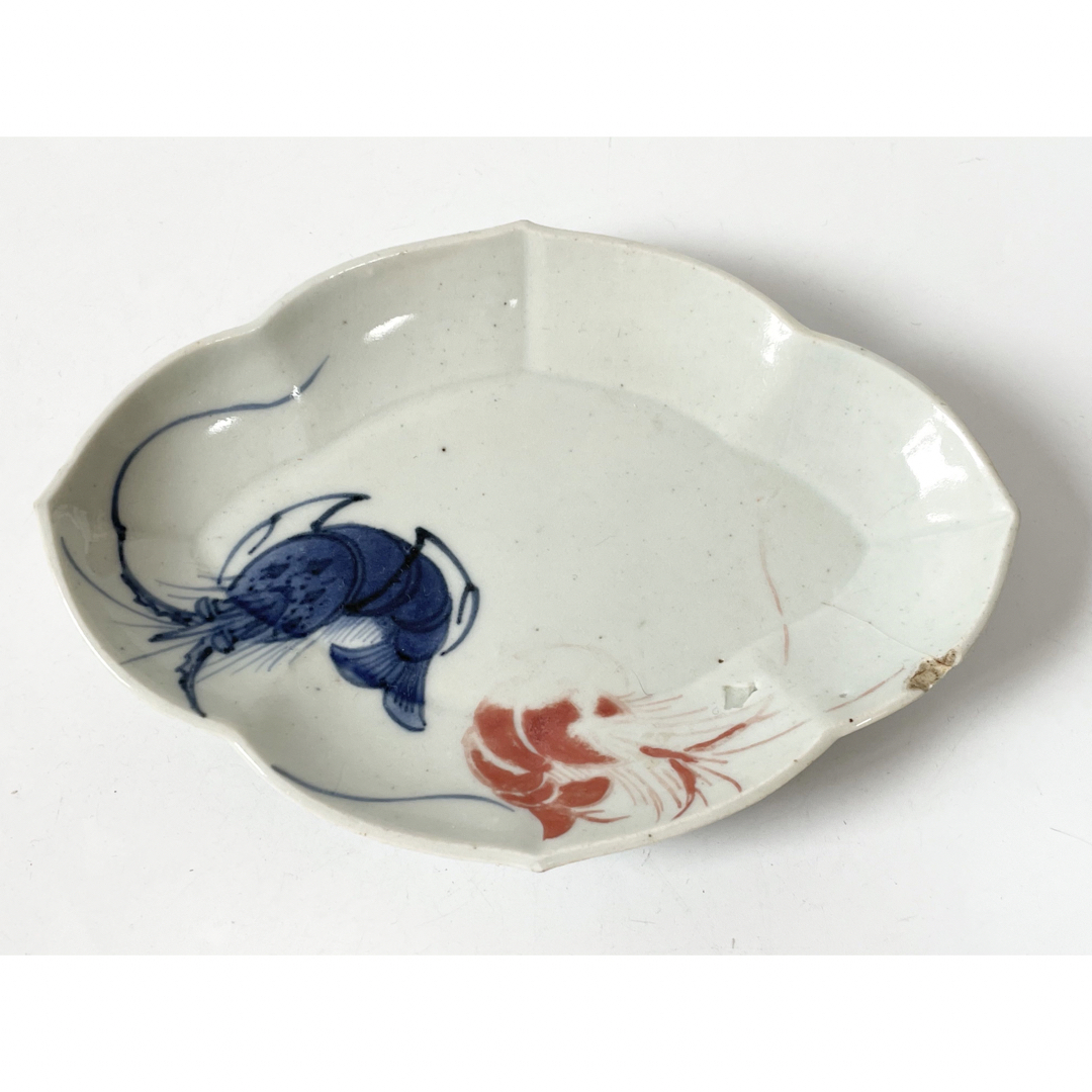 2 骨董 アンティーク 色絵古九谷 色絵山水文瓢形向付 変形皿 古九谷