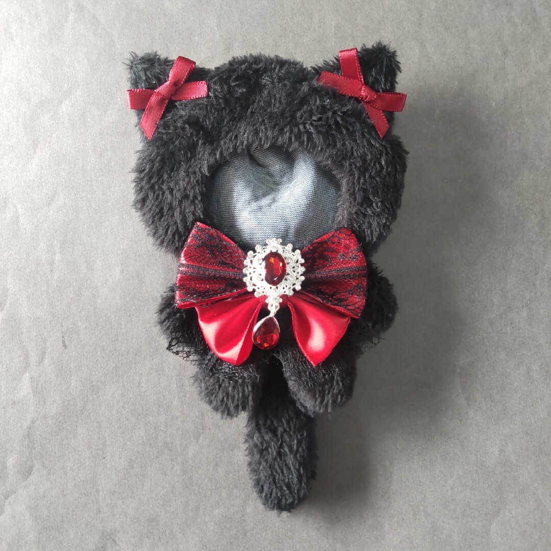 黒 ねこ 深赤リボン ぬい服 10cm ～ 12cmの通販 by Yum｜ラクマ