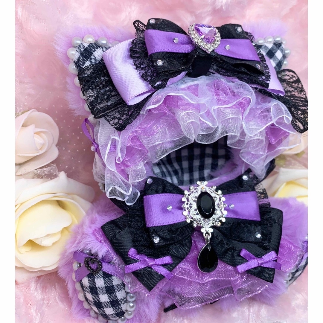 ❤︎ぬい服 おすわりぬい服 着ぐるみ 10cm ねこちゃん 紫×黒 チェック