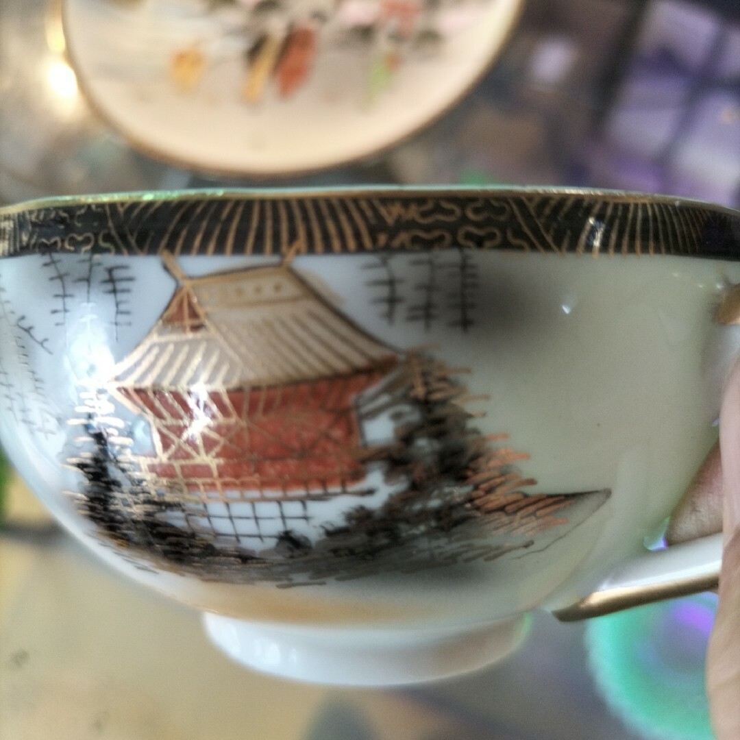 九谷青窯 - 九谷焼 ティーカップ＆ソーサー 明治九谷 芸者透かし入りの