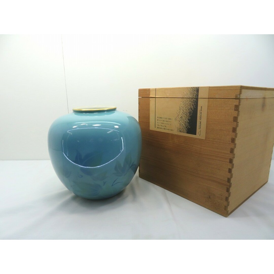 深川製磁 - s24g-1295k【中古】深川製磁 色絵彩磁 花瓶 花器 ブルー