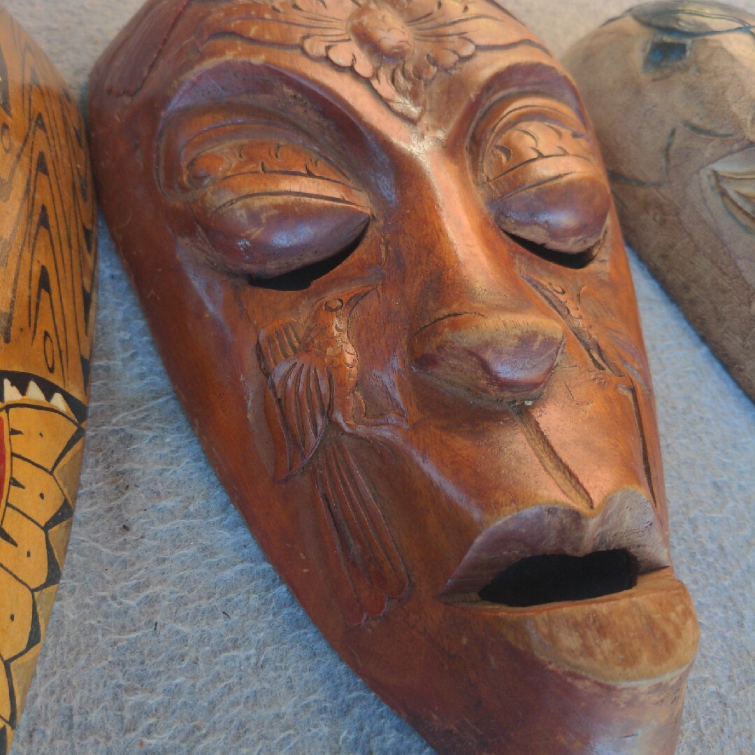 民族 お面 4点/マスク 民族面 木彫り 木製 木彫り 壁掛け 魔除け厄除の