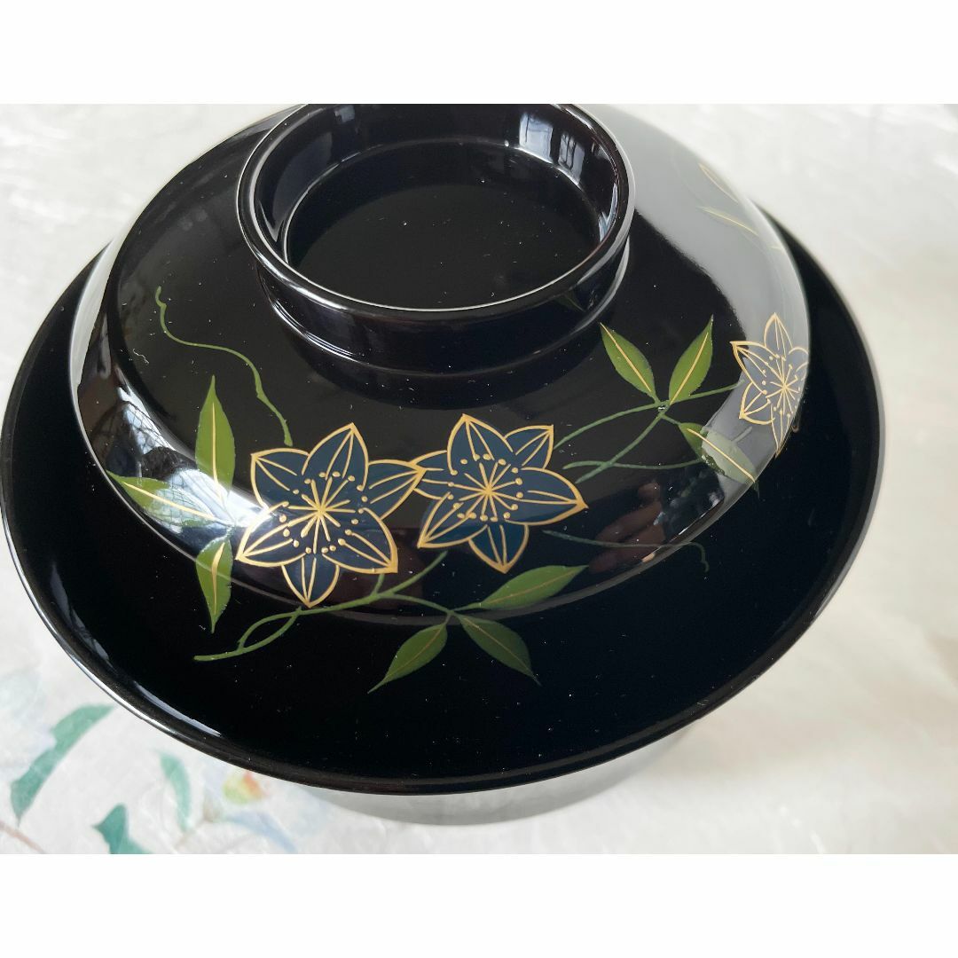 吸物椀 色絵鉄線蒔絵 ショップ 天龍寺椀 黒塗 漆塗 4客 在庫