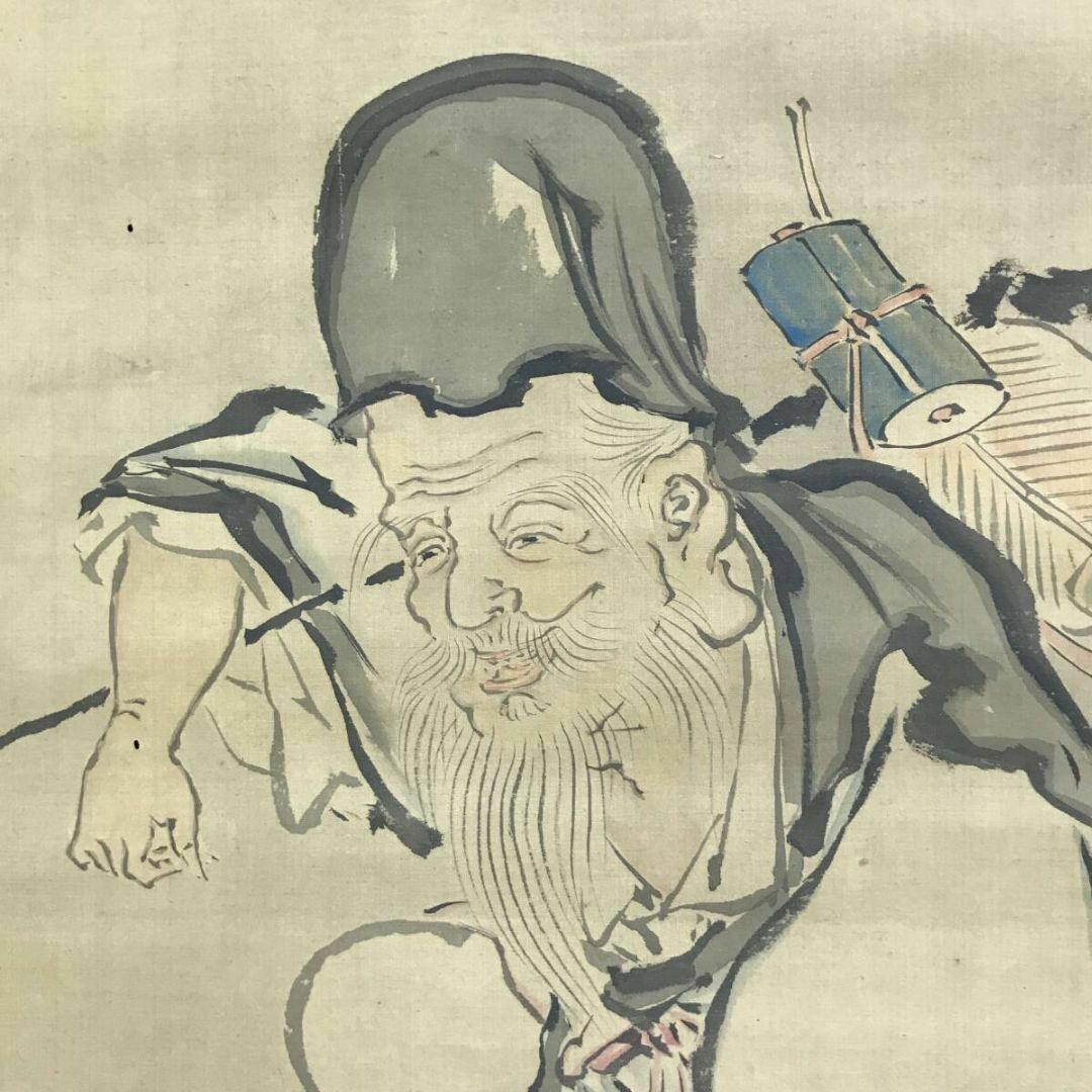 真作/狩野探幽/狩野常信/合作/福禄寿四季山水図/三幅対/掛軸☆宝船☆AI