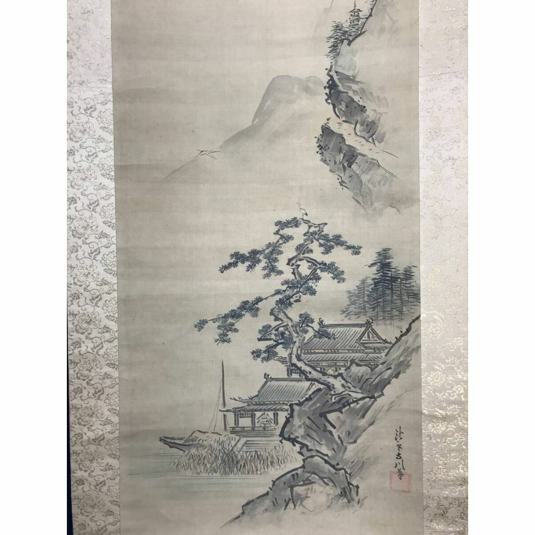 真作/狩野探幽/狩野常信/合作/福禄寿四季山水図/三幅対/掛軸☆宝船☆AI