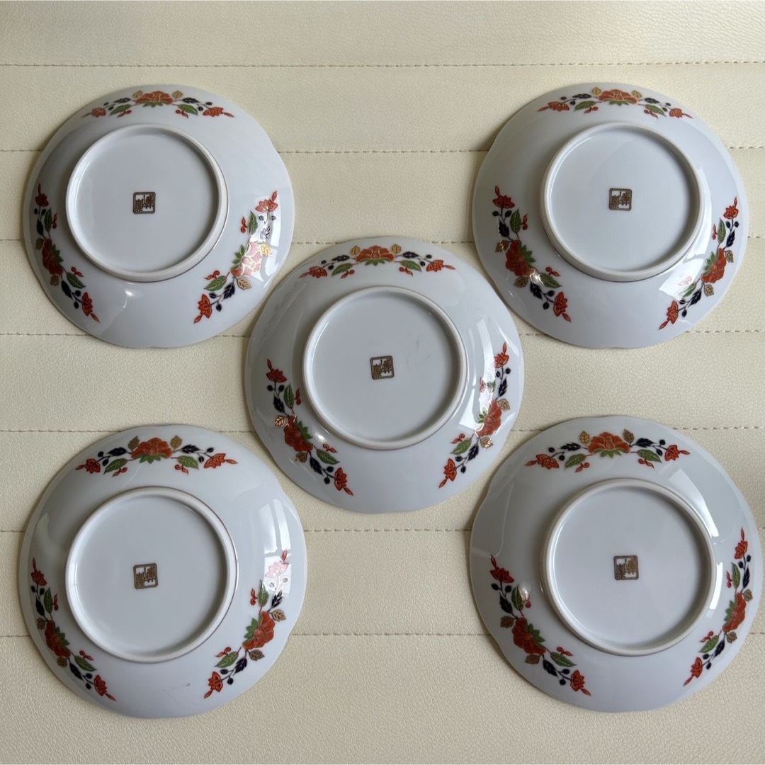 美濃焼 - 前畑陶器 庫山窯 金襴手 牡丹 銘々皿揃 5枚セット 輪花皿