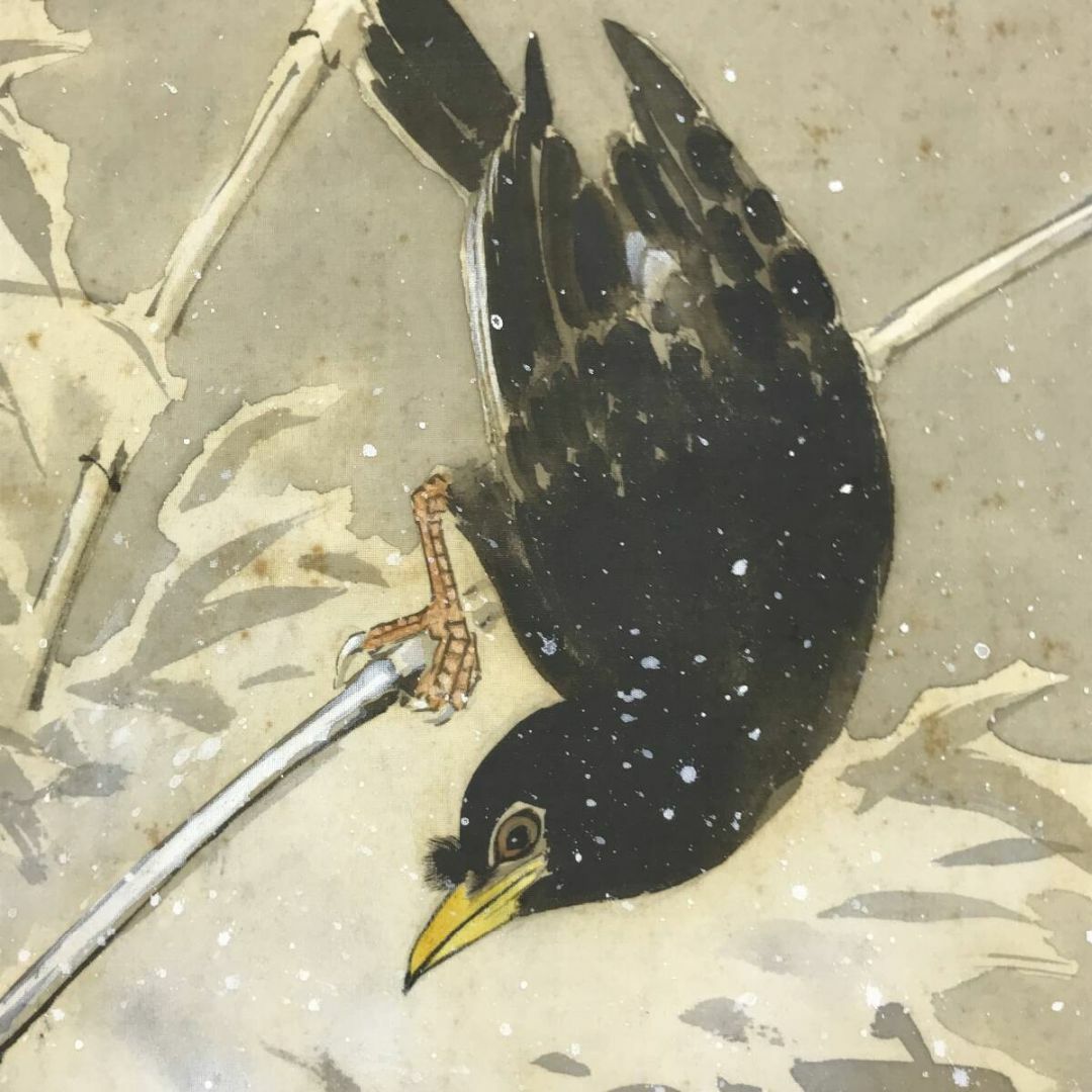 真作/土屋嶺雪/雪中竹に叭々鳥/ハハ鳥/横物/掛軸☆宝船☆AI-454の通販