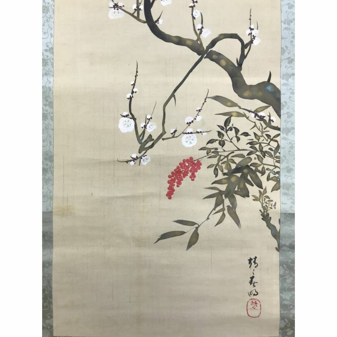 真作/靖々春明/南天梅花図/琳派/花鳥図/掛軸☆宝船☆AG-56の通販 by