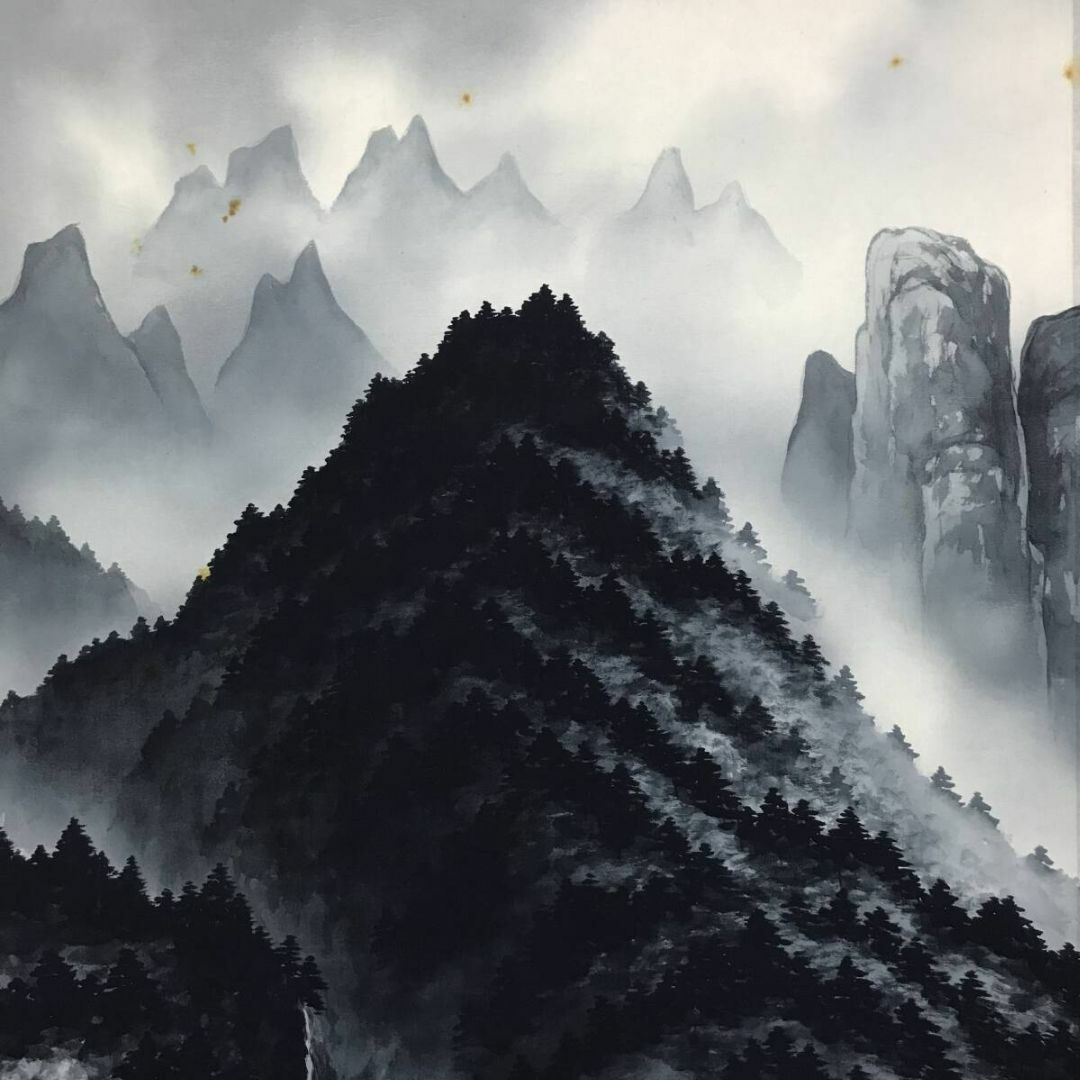 真作/杉原元人/妙義山/妙義烟雨図/滝山水/山水図/掛軸☆宝船☆AG-373の