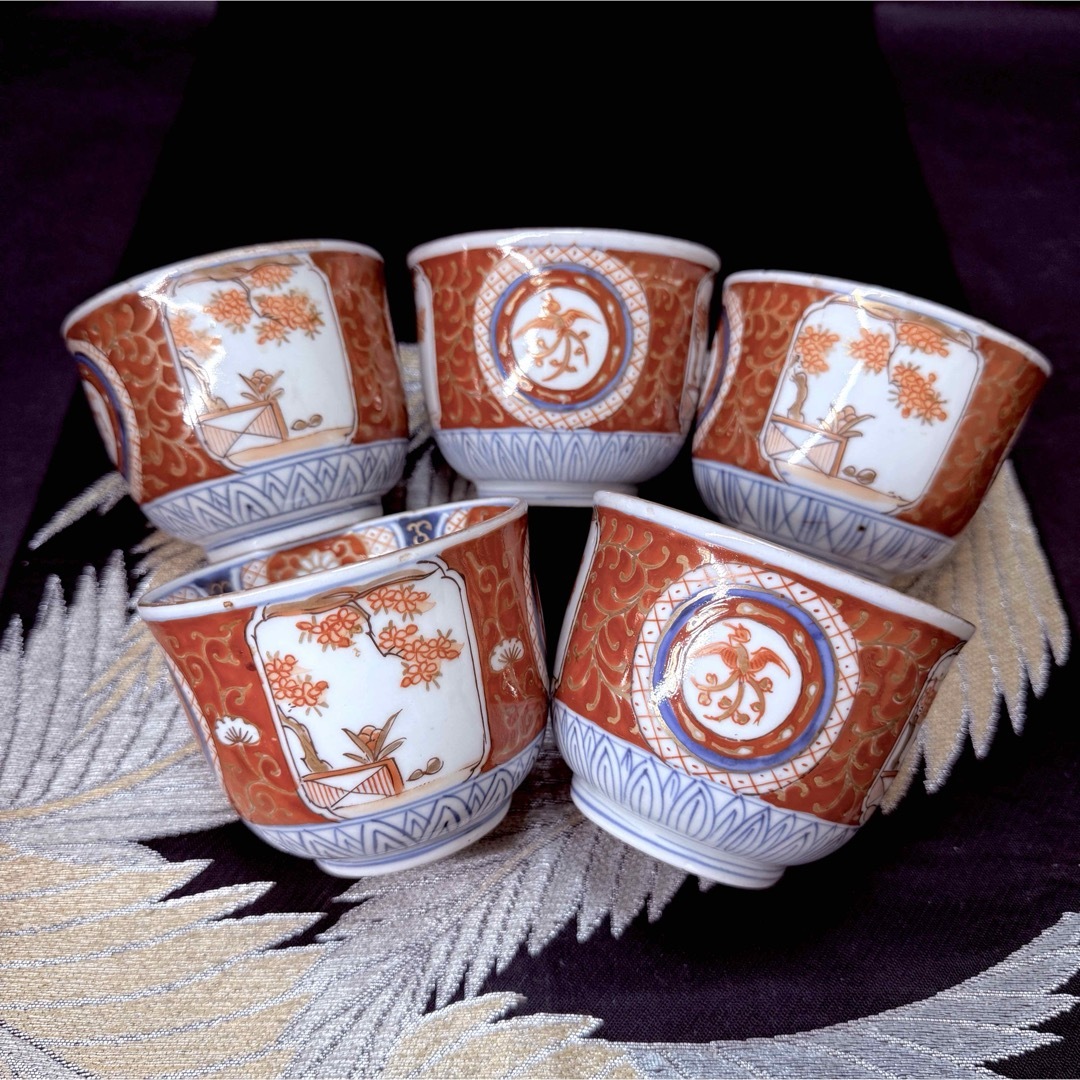 有田焼 古伊万里 金蘭錦手 茶碗 5客 江戸時代