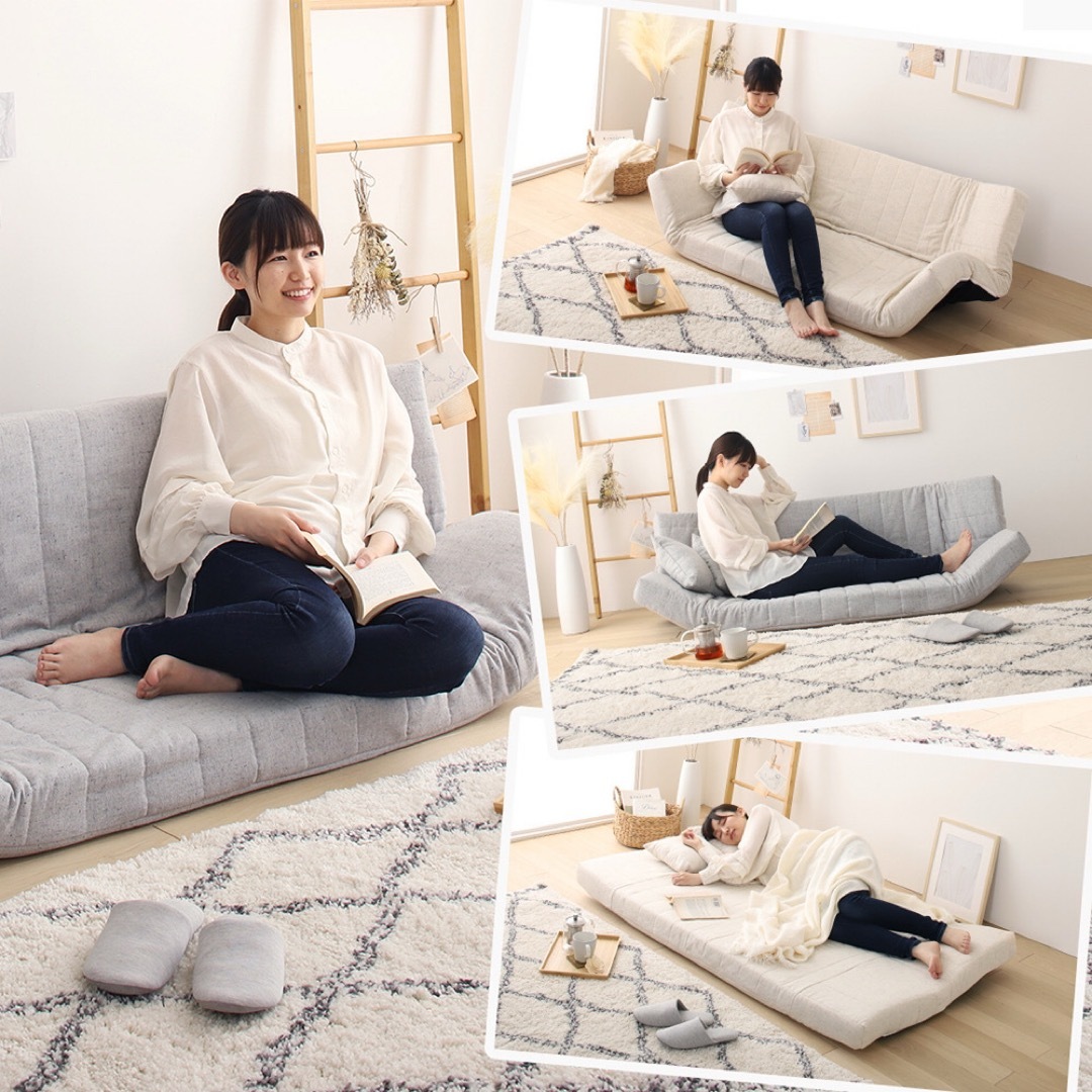 新品 マルチ ソファ カーキ 緑 リクライニング ベッド ローソファ