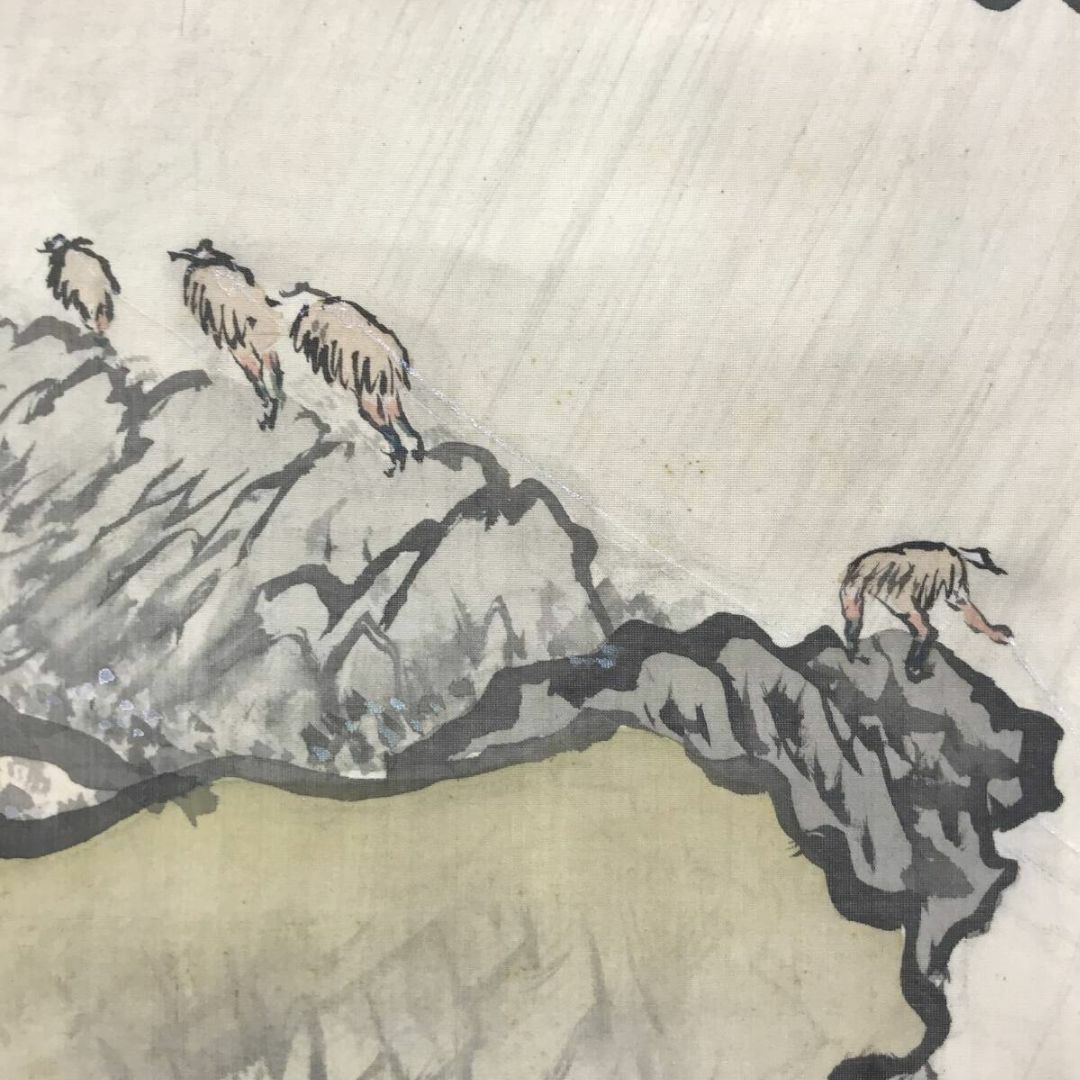 真作/栗林太然/嵐峡春雨曳舟図/春の嵐/桜花山水図/掛軸☆宝船☆AG-739