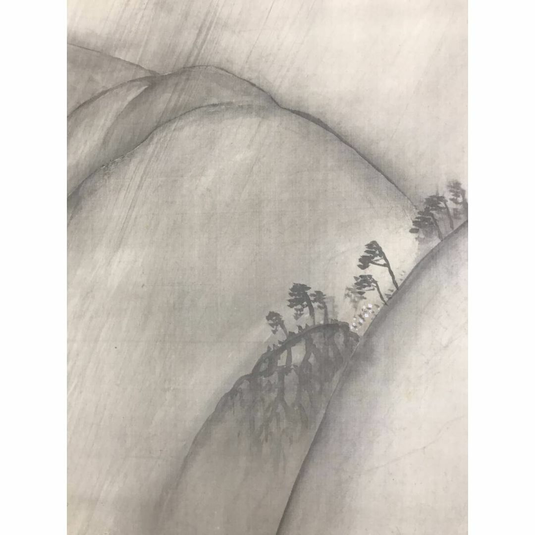 真作/栗林太然/嵐峡春雨曳舟図/春の嵐/桜花山水図/掛軸☆宝船☆AG-739