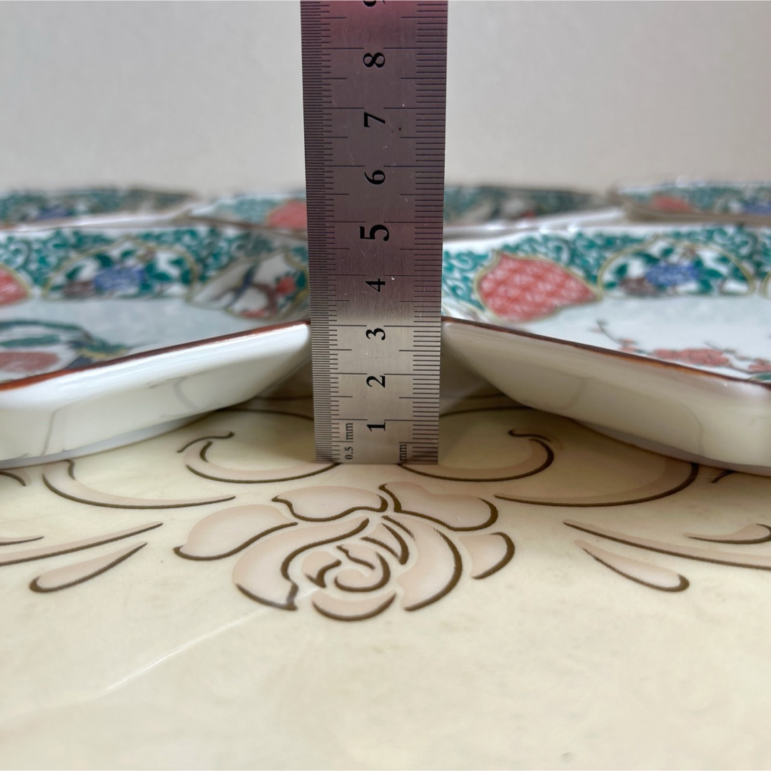 九谷青窯 - 九谷焼 秋月 絵変わり 窓絵花鳥図 中皿揃 5枚セット 輪花