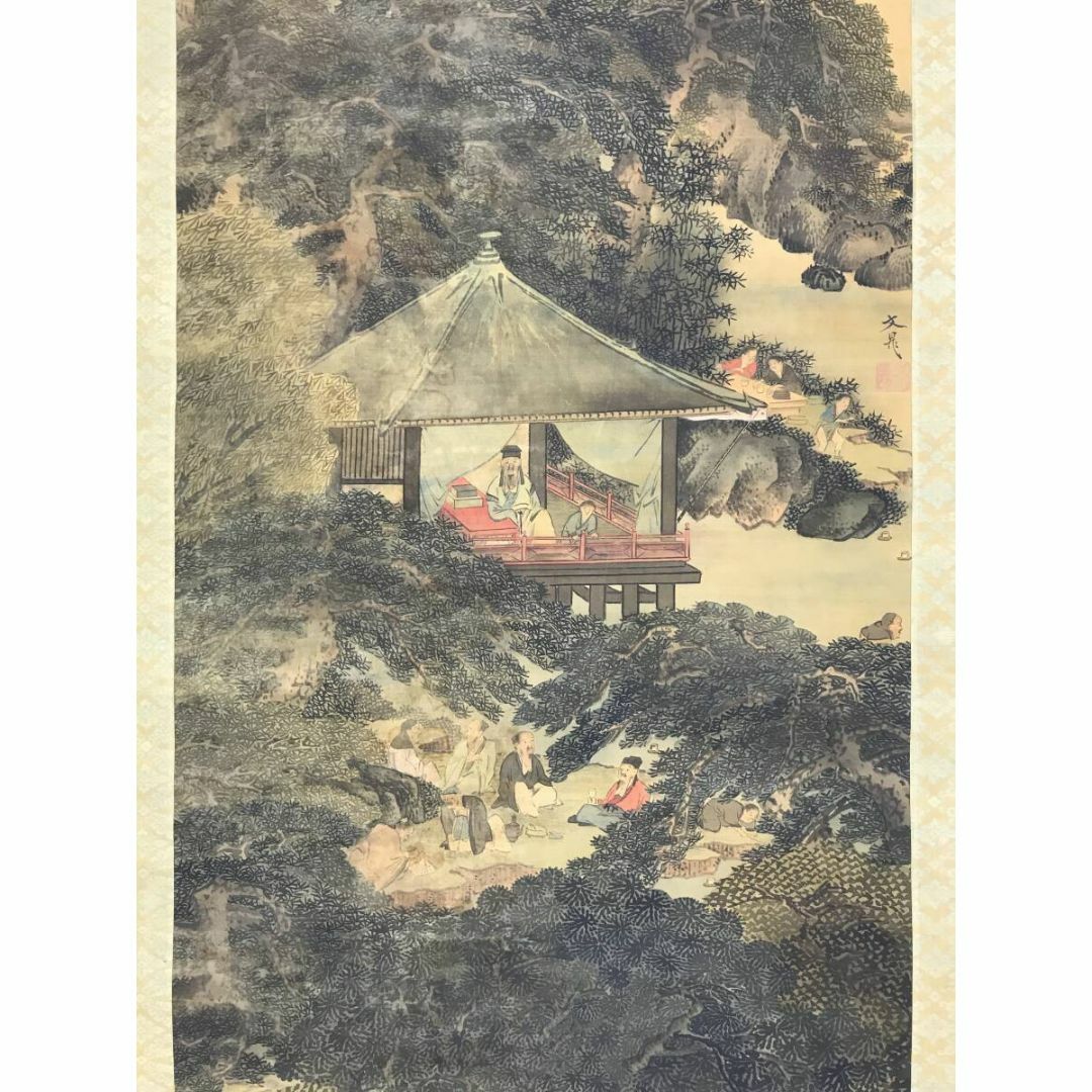 真作/谷文晁/蘭亭曲水図/山水人物図/山水図/掛軸☆宝船☆AH-548の通販