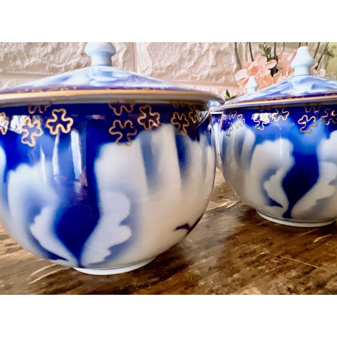 深川製磁 - 【深川製磁】 宮内庁御用達 牡丹金ミル 蓋付 湯呑茶碗 5客