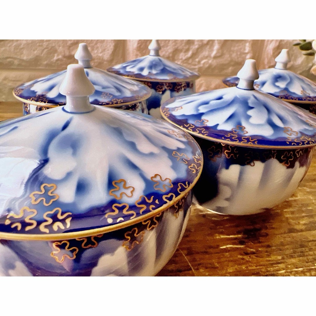 深川製磁 - 【深川製磁】 宮内庁御用達 牡丹金ミル 蓋付 湯呑茶碗 5客