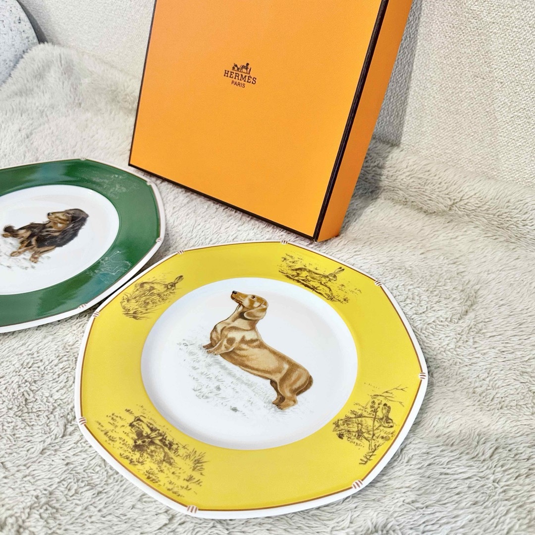 HERMES - HERMES新品エルメスシャスグリーン緑イエロー21cmプレート