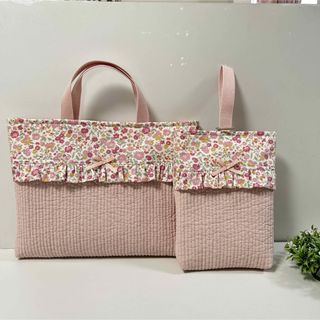 jun様専用！花柄フリルレッスンバッグ+上履き袋+体操服袋 フリル