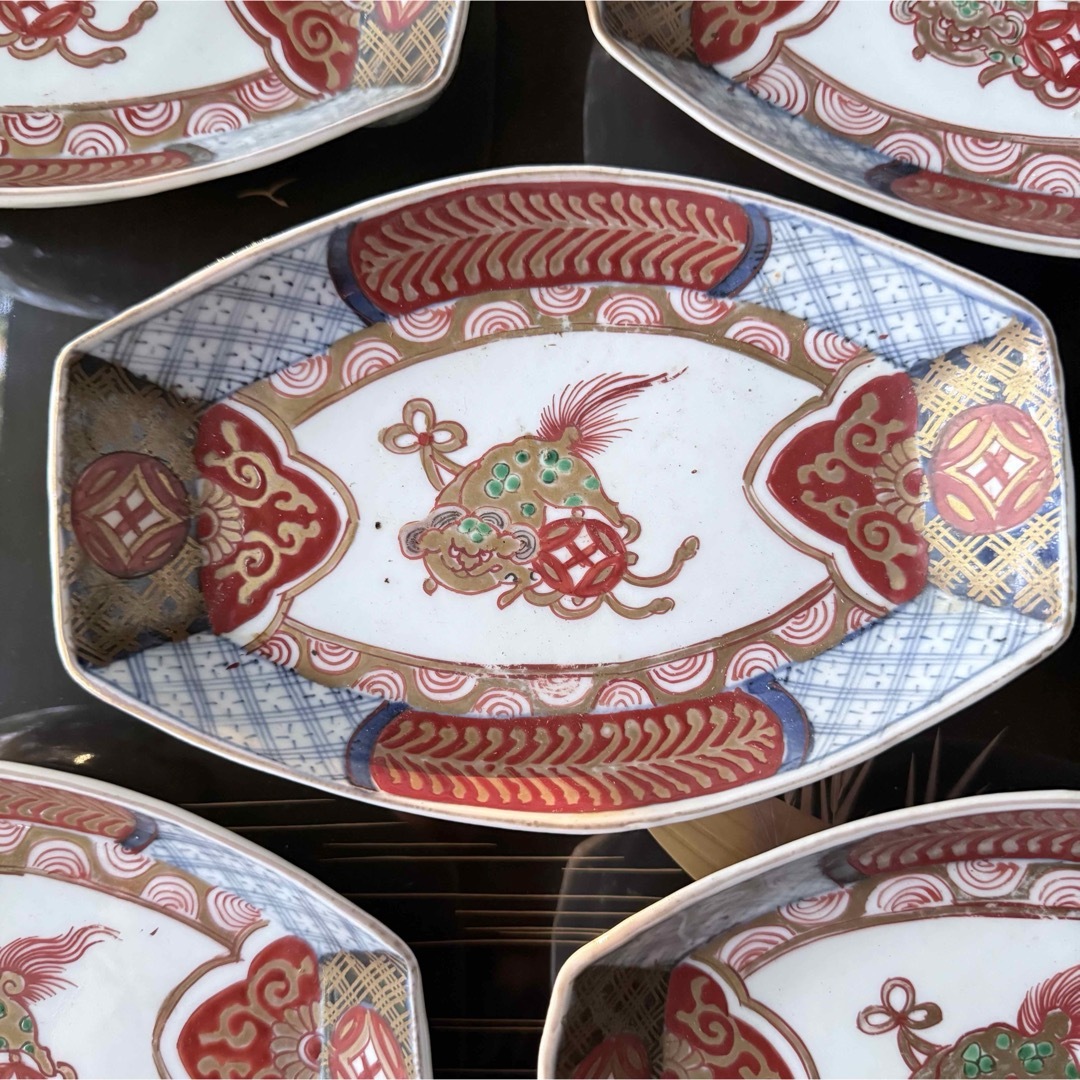 2164様感謝‼️最上手伊万里唐獅子牡丹富貴繁栄の舟形膾皿切支丹皿 刺身