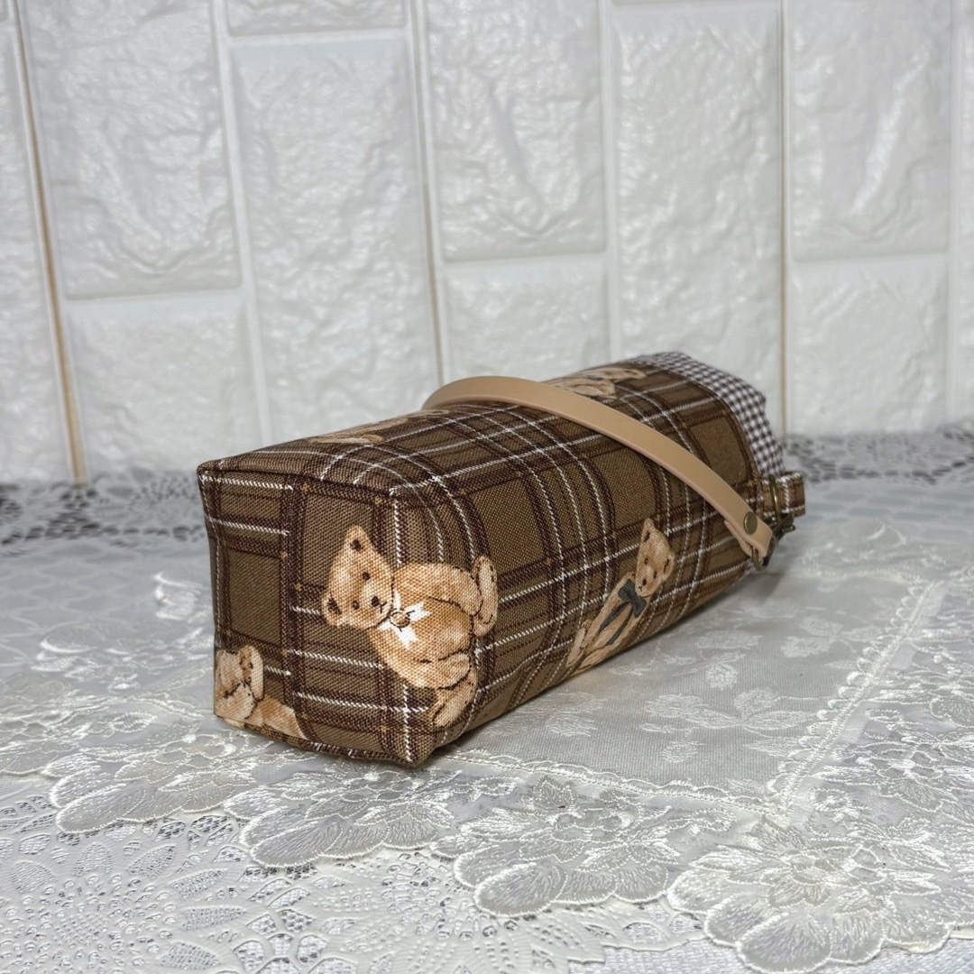 ペットボトルカバー ベアチェック柄 ブラウン ハンドメイドの通販 by