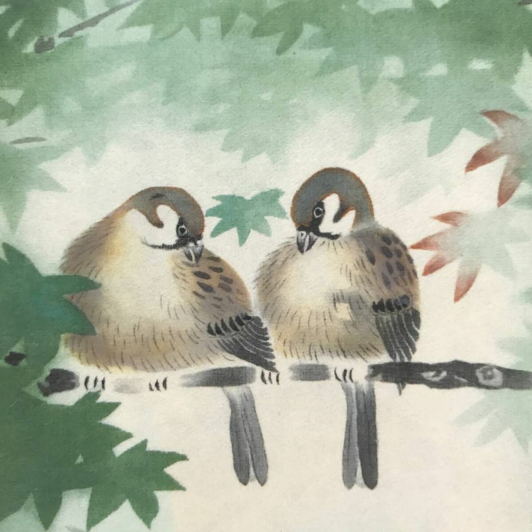 複製/横山大観/緑雨図/楓に小禽/花鳥図/小鳥/工芸品/掛軸☆宝船☆AJ