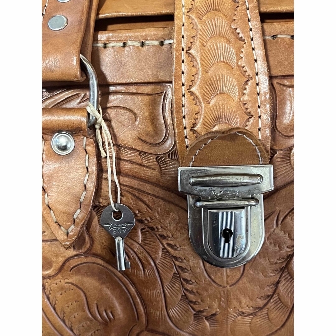 本革 ヌメ革 レザーカービング ハンドメイド ボストンバッグ