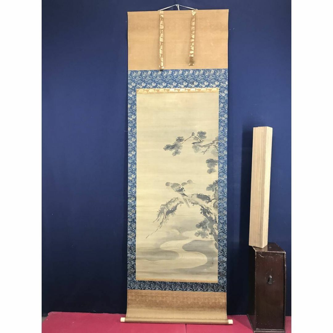 真作/狩野常信/老松双鳩図/ハト図/花鳥図/掛軸☆宝船☆AJ-796の通販 by