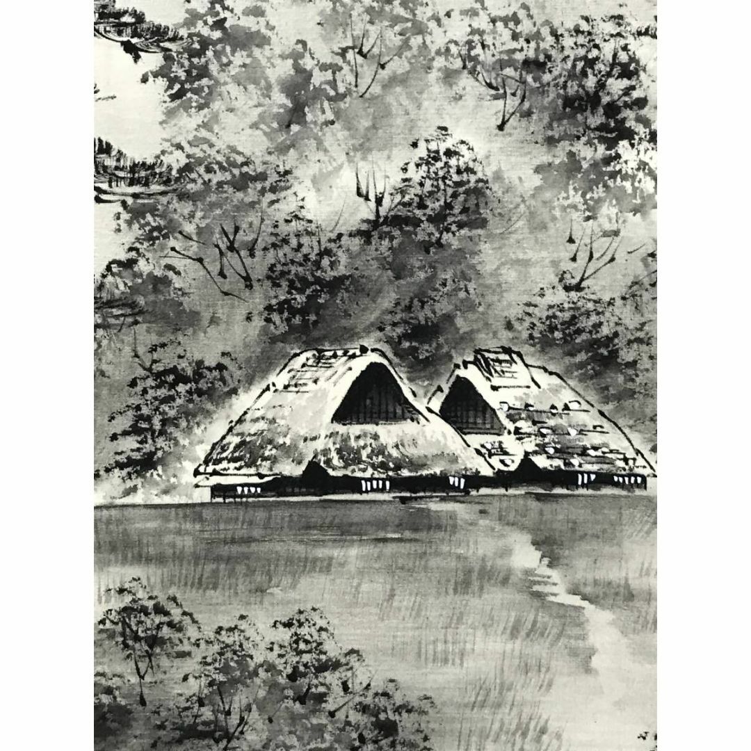 真作/福田光秀/山水漁舟図/漁師図/漁夫帰路図/掛軸☆宝船☆AJ-103の