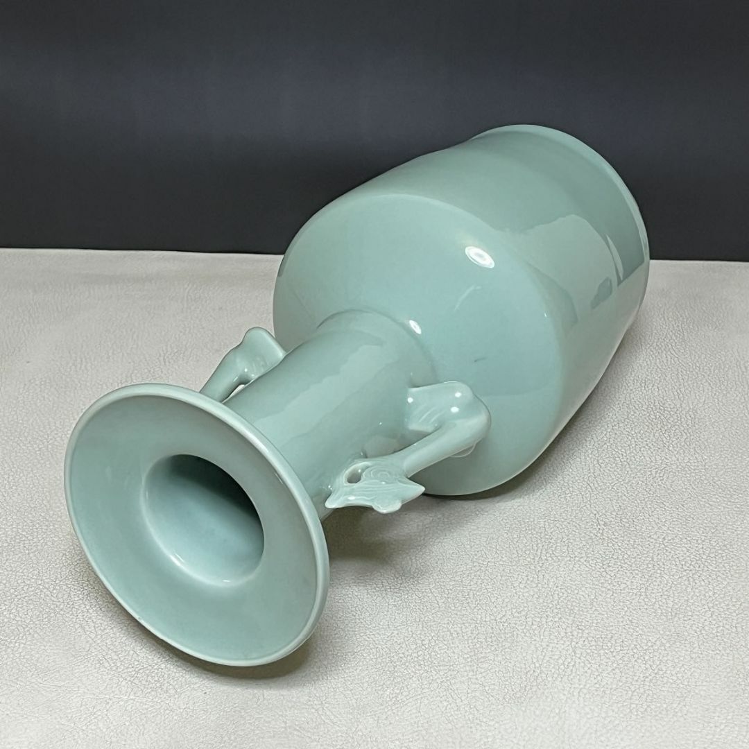 宮永東山 青磁 鳳凰耳 花入 共箱 耳付花入 茶道具 【k3437】の通販 by