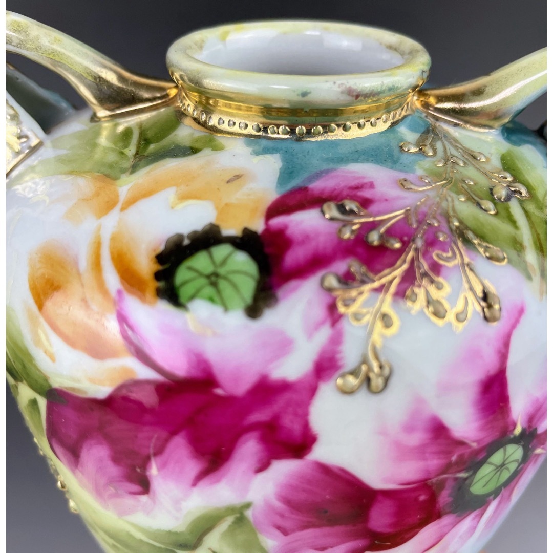 オールドノリタケ 約23cm アールヌーボー ポピー花紋花瓶 金盛り 盛上げ