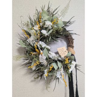 青ラナンキュラスのハーフリース☆玄関リース☆造花リースの通販 by