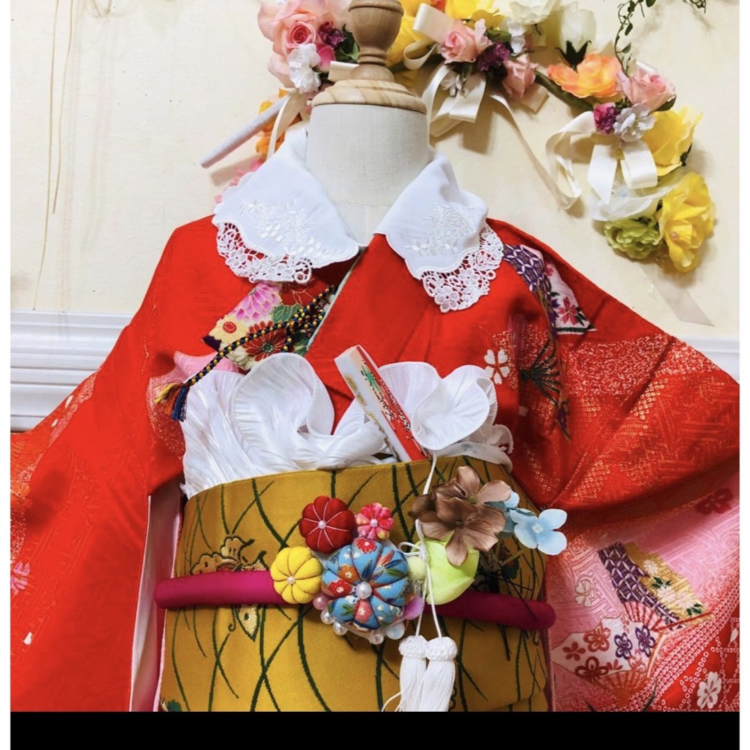 豪華7歳完全フルセット⭐︎人気赤地暈し絞り柄⭐︎花車金彩煌びやか