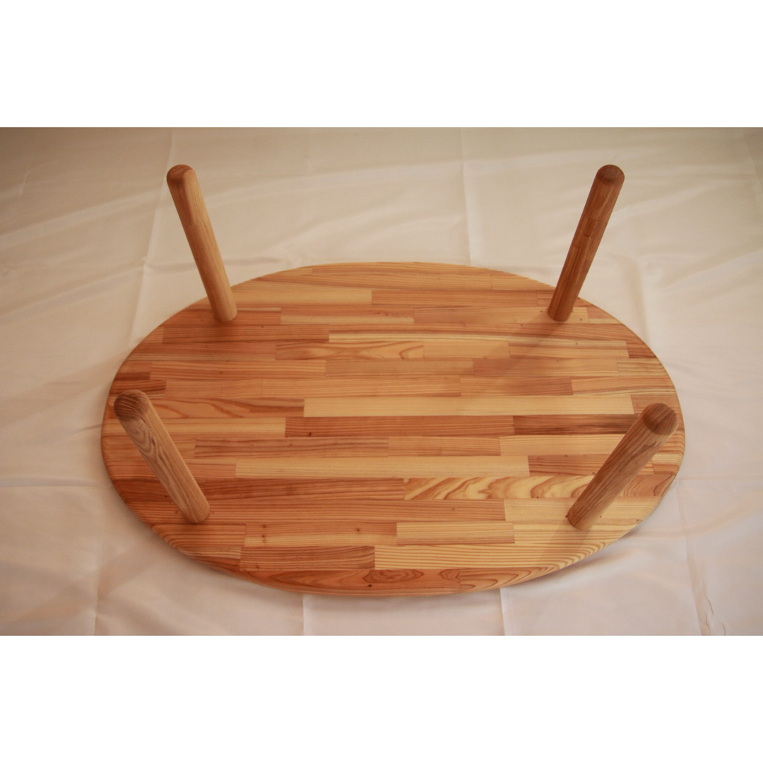 送料無料】オーバル型(楕円形)ローテーブル、国産杉集成材使用、脚