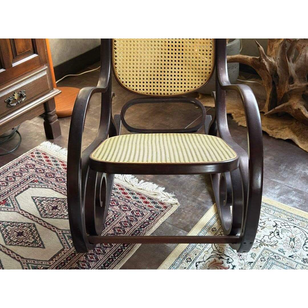 希少 ラタン ロッキングチェア 背もたれ カゴメ編み ヴィンテージ SGの