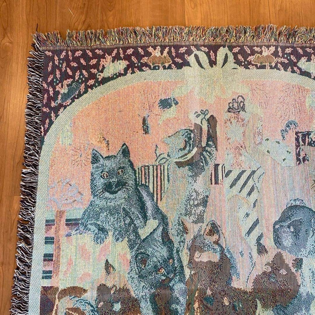 VINTAGE - 【美品】猫柄 ゴブランラグ ヴィンテージラグ 大判