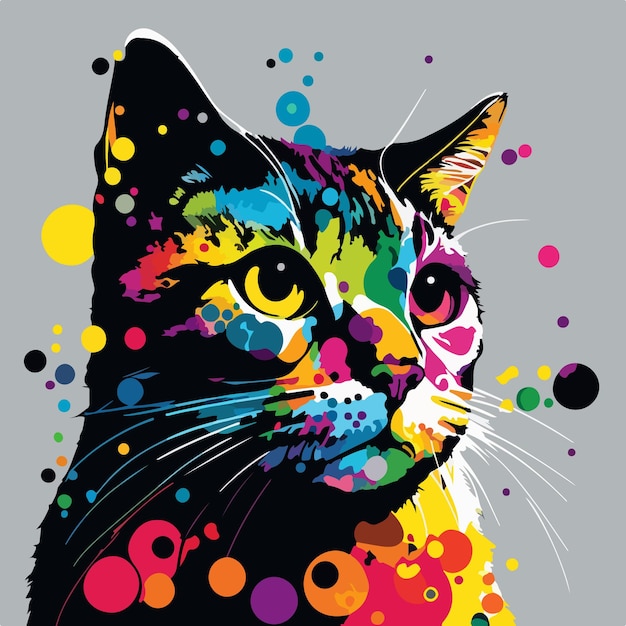 カラフルなかわいい猫 pop アート ベクトル イラスト | Premium AI生成