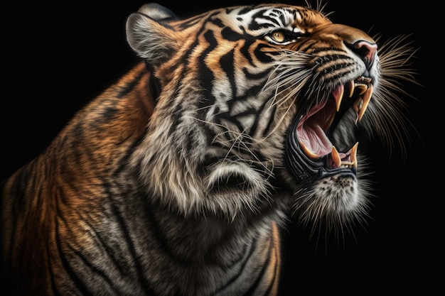 スタジオで黒の虎の咆哮の肖像画 | Premium AI生成画像
