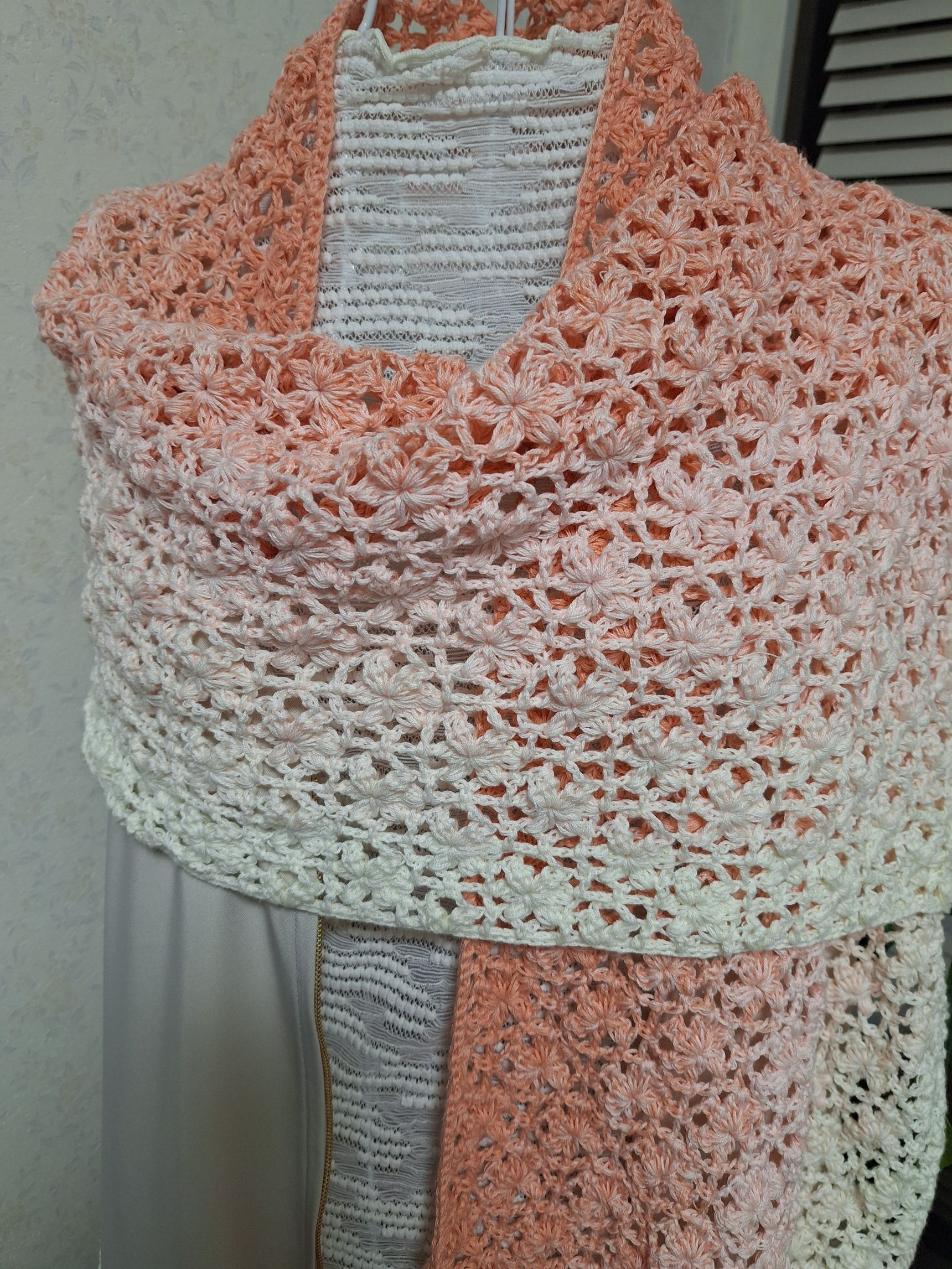 ワンダーコットン1玉で満開の桜ショールできました｜ハンドメイドの