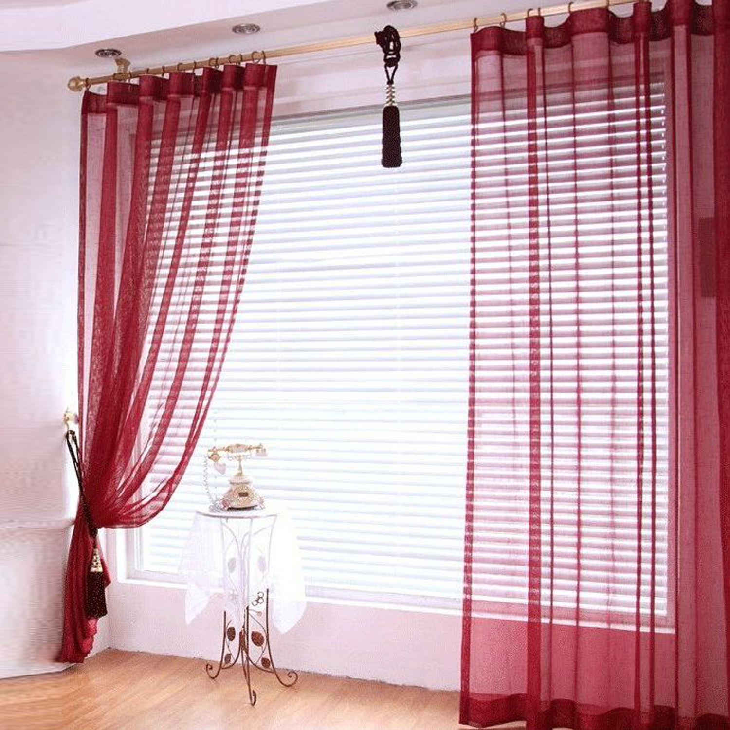 レースカーテン シアーカーテン オーダー ワインレッド 無地 1枚