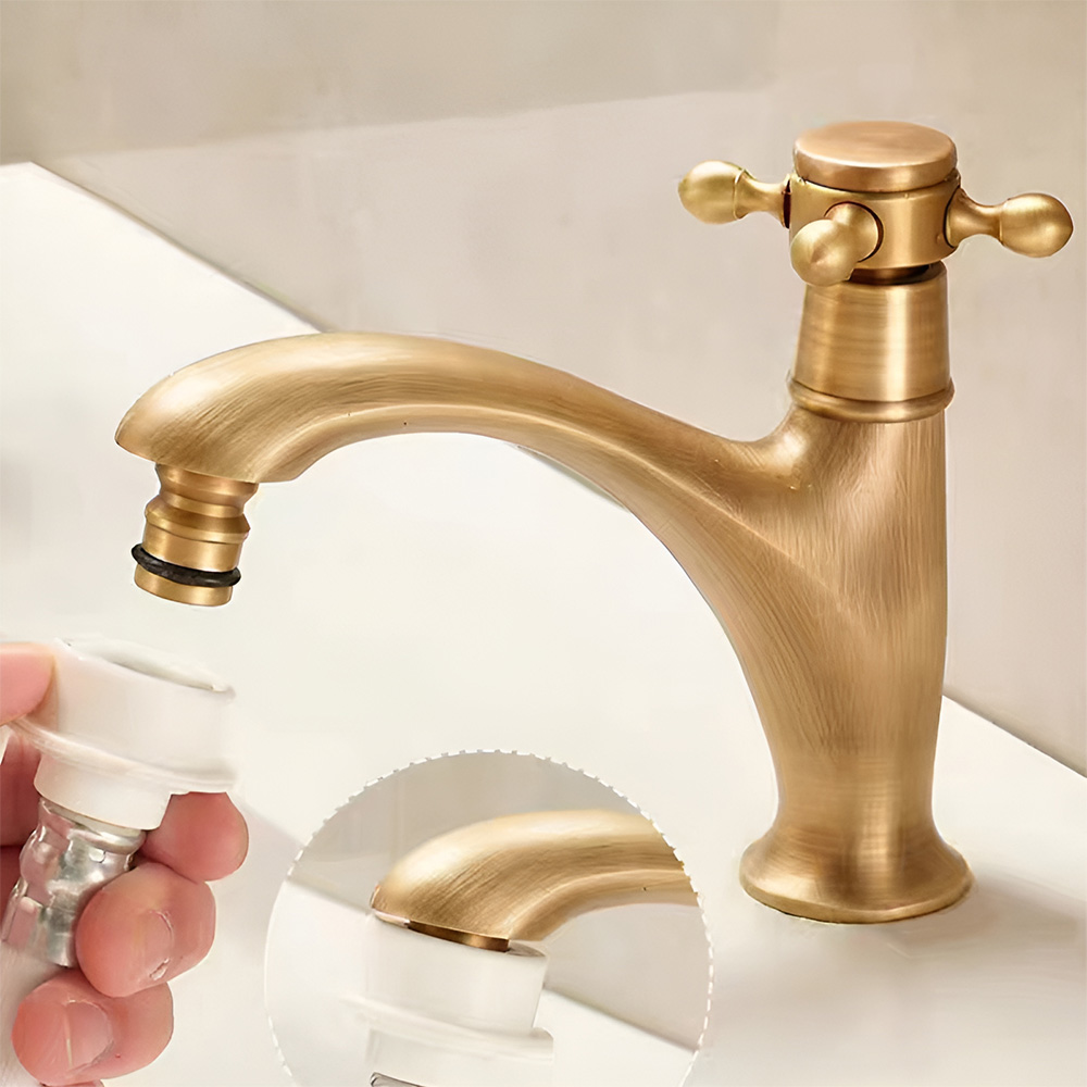 洗面蛇口 バス水栓 水道蛇口 洗面金具 単水栓 真鍮製 古銅 H127mm