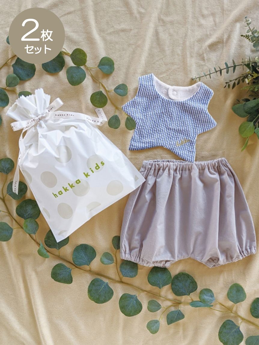 ベビー]星型スタイ&カボチャパンツセット(ドット巾着ラッピング