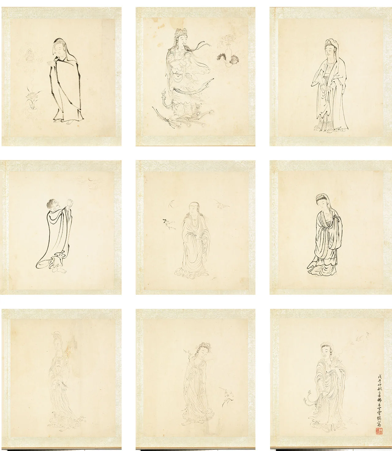 丁云鹏白描画《观音大士像》册- 国画作品高清大图下载- 集古作网