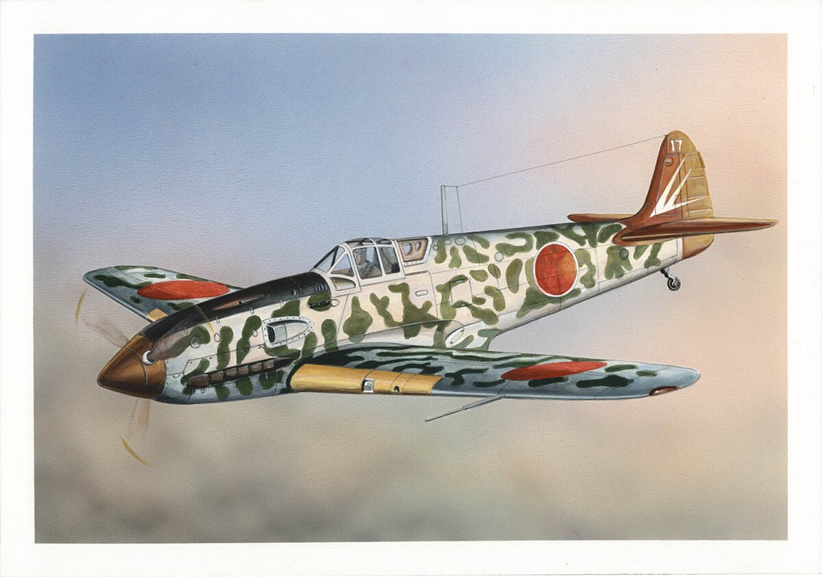 1715] 渡辺文也 直筆カラーイラスト「川崎キ61陸軍三式戦闘機飛燕」